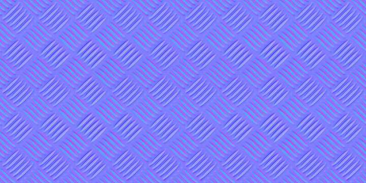 Normal map of aluminum checkerplate industry seamless pattern. Bump mapping of iron grate texture. Metal pressed industrial floor. Stainless non slip heavy plate. 3d rendering shader illustration
