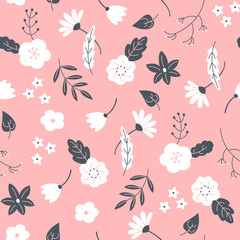 ボタニカルな草花柄のシームレスパターン