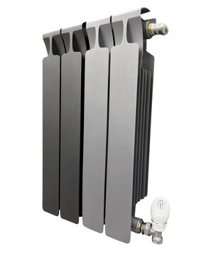 Heater battery isolated on black background. Radiator. Home water heater convector isolated. Heating convector.