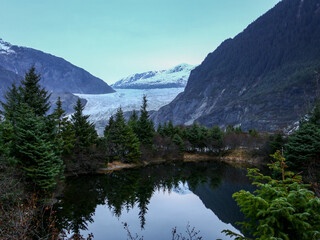 Fototapeta na wymiar Alaska glacier, lake, and reflection in summer