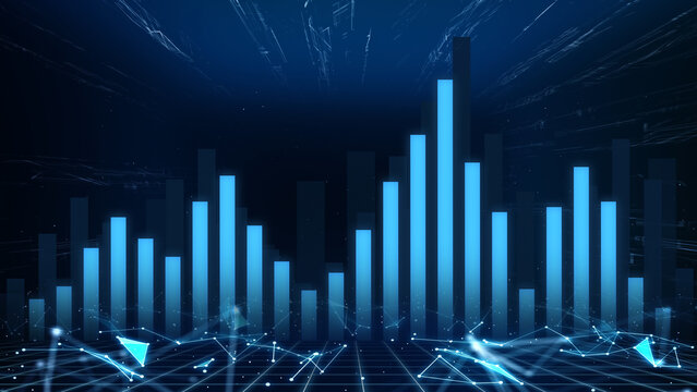 Stock Market charts and bar graphs. Increase blue line.3d rendering.