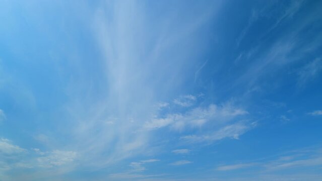 Cirrostratus. Blue sky with clouds and sun. Beautiful sky with clouds background. Timelapse.