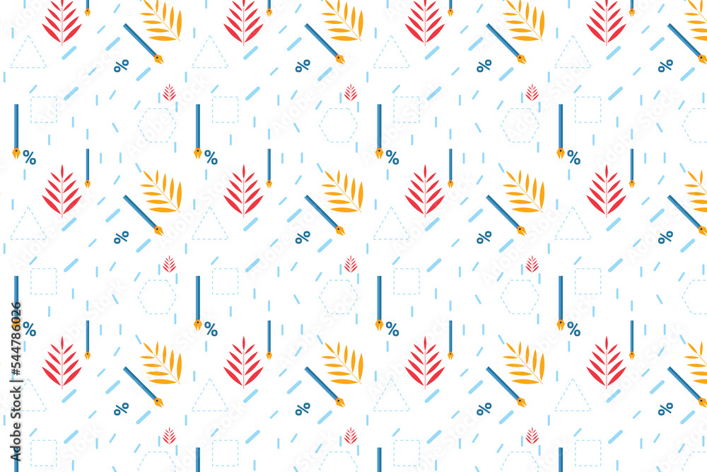 Poster mathematical pattern decoration with pen and leaf icons on a white background. abstract education pa