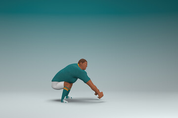 Naklejka na ściany i meble An athlete wearing a green shirt and white pants. He is pulling or pushing something. 3d rendering of cartoon character in acting.