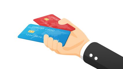Graphic hand business man holding a credit card on white background 