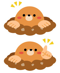 かわいいモグラの指差しポーズ
