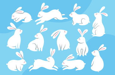 Rabbit cute vector collection. Bunny set