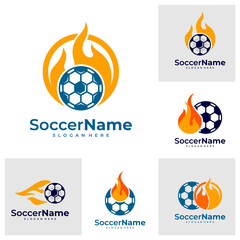 Set of Fire Soccer logo template, Football logo design vector