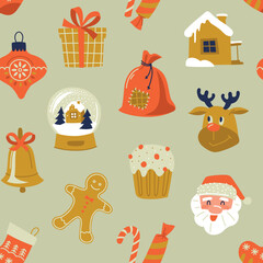 New Year's seamless pattern. Christmas mood. Vector image.
