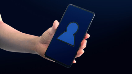 man hand holding phone with icon video conference meeting with effect sound talk on black background