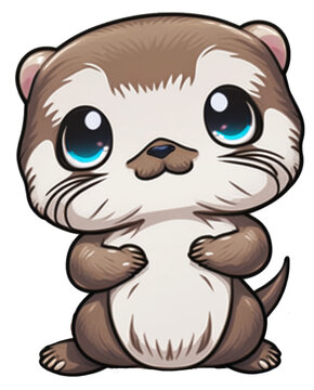 Adorable Cute Kawaii Chibi Otter Sticker Design Isolated | Created Using Midjourney And Photoshop