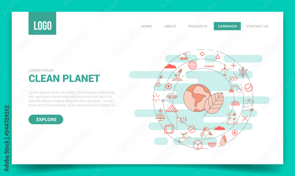 Poster clean planet concept with circle icon for website template or landing page homepage