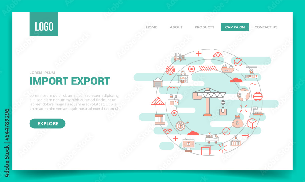 Poster import and export concept with circle icon for website template or landing page homepage
