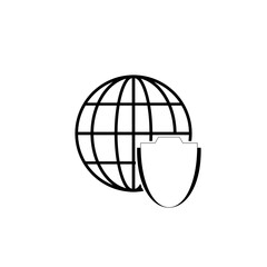 Shield with world globe icon isolated on white background