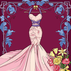 Pink Dress In A Floral Frame Illustration