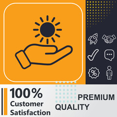 Hand holding sun icon. Social media sign. Vector illustration