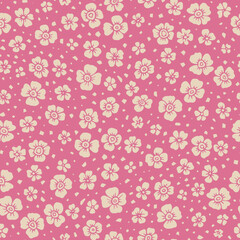 Fototapeta na wymiar Small cute monochrome flowers on a pink background.