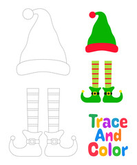 Elf hat and shoes tracing worksheet for kids
