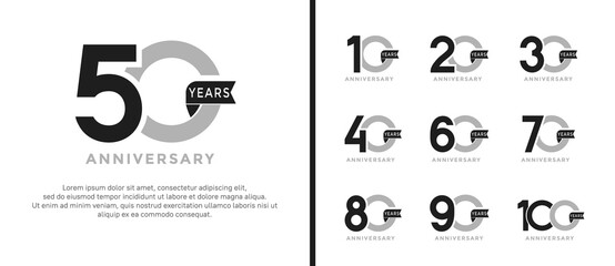 set of anniversary logo style grey and black color on white background for special moment