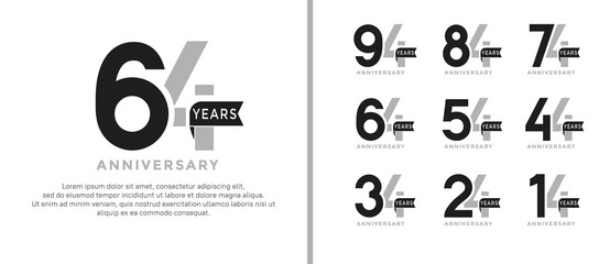 set of anniversary logo style grey and black color on white background for special moment