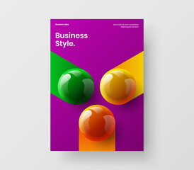 Clean realistic spheres pamphlet concept. Trendy annual report design vector layout.