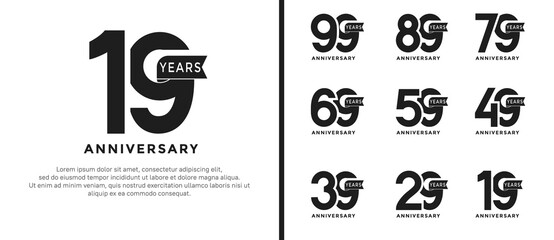 set of anniversary logo style flat black color on white background for special moment