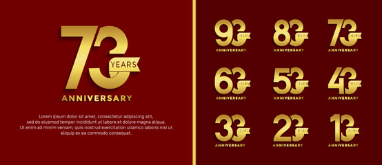 set of anniversary logo style golden color on red background for special moment