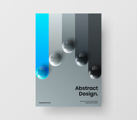Geometric realistic spheres annual report concept. Simple company cover design vector layout.