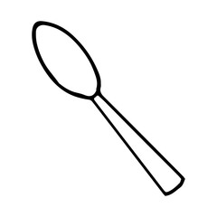 spoon icon, sticker. sketch hand drawn doodle style. vector, minimalism, monochrome. dishes, cooking, food.