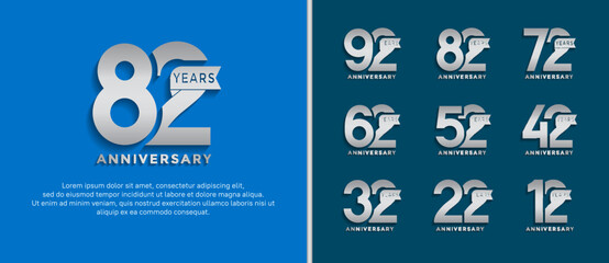 set of anniversary logo style silver color on blue background for special moment