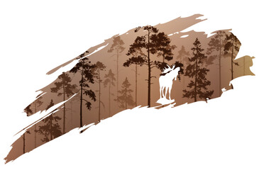 a fragment of the background with a forest and an elk for your design. Vector illustration	