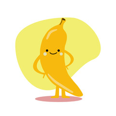 illustration Vector of Cartoon Banana, Cute Kawaii Banana, Cartoon Banana Fruit, Funny Emoji. Fruity Sticker