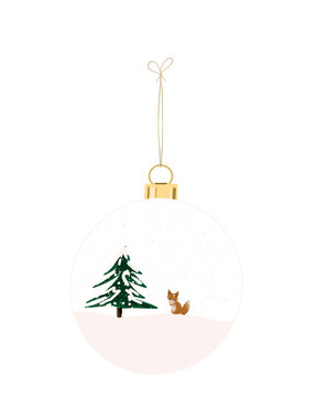 Little fox in a christmas ball