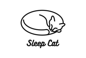 Simple Minimalist Sleeping Cat Kitty Line Logo