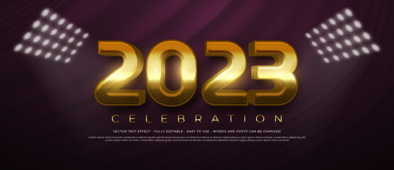 2023 celebration in a gold theme with rear spotlight background