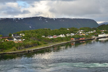 Fototapeta na wymiar norwegian harbour views from cruise ship scandinavia beauty