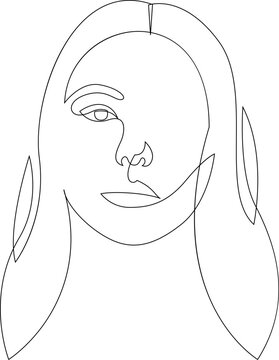 Abstract portrait of pretty young woman with beautiful hair drawn with one continuous line. Vector illustration.