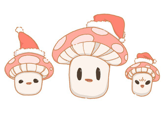 Cartoon set of christmas mushroom character.