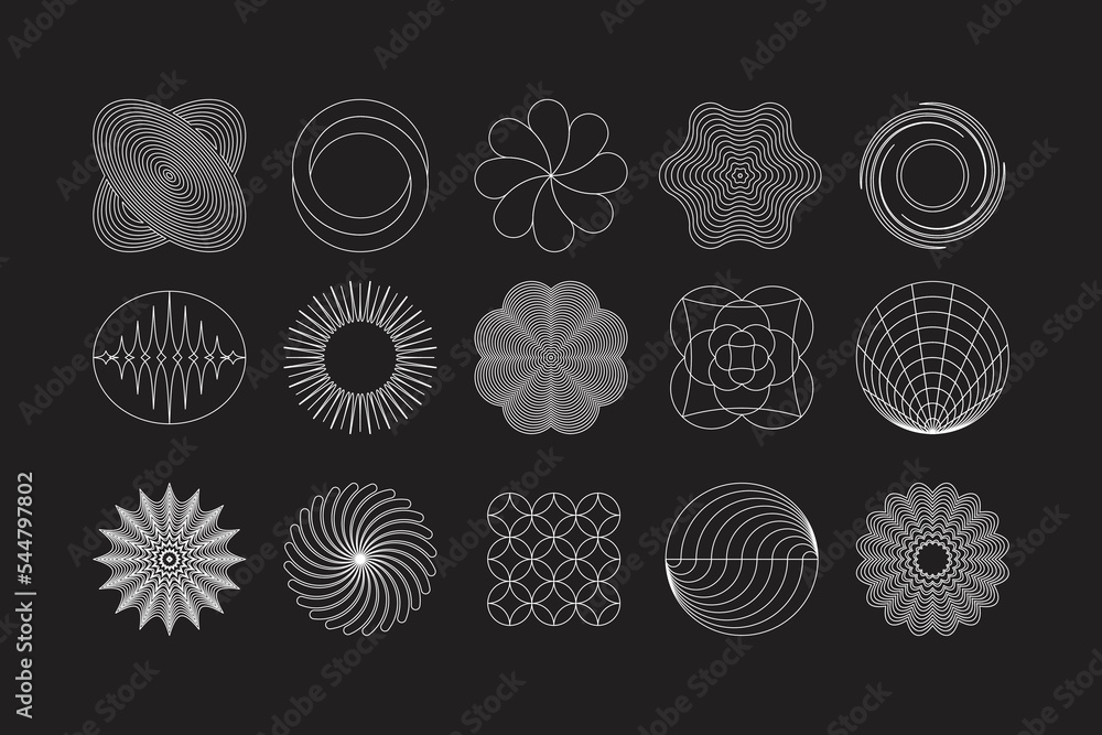 Poster Vector minimal geometric illustrations set - trendy abstract aesthetic linear compositions, prints, frames and graphic design elements