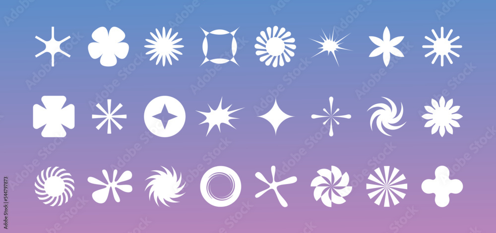 Aufkleber Vector set of minimalist brutalist design elements, futuristic shapes and geometric figures and stars - abstract background elements for branding, packaging, prints and social media posts