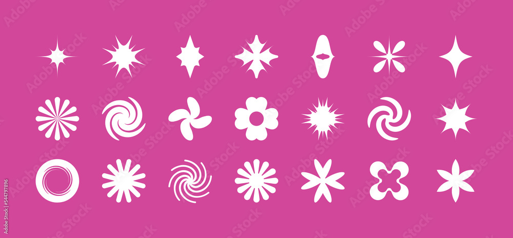 Aufkleber Vector set of minimalist brutalist design elements, futuristic shapes and geometric figures and stars - abstract background elements for branding, packaging, prints and social media posts