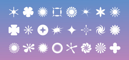 Vector set of minimalist brutalist design elements, futuristic shapes and geometric figures and stars - abstract background elements for branding, packaging, prints and social media posts