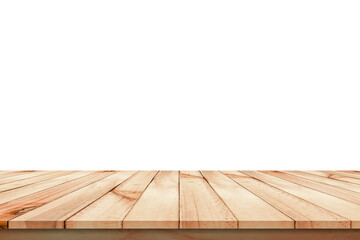 old wooden table isolated on transparent background For product placement empty dark wood shelves