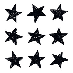 Set of hand drawn stars. Black and white vector sketch.
