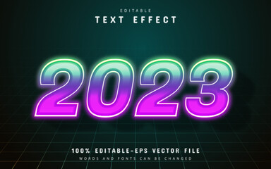 New year 2023 colorful neon text effect editable