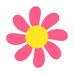 Bright summer flower with petals and a yellow center. Flat cartoon illustration isolated on white background