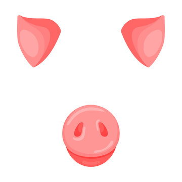 Animal face mask of pink pig with piglet for video and photo set. Vector illustration of selfie filters with ears and nose. Cartoon funny muzzle isolated on white