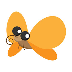 cute colorful butterfly fun flies and looks, cartoon vector on white background. Animal, wildlife, nature