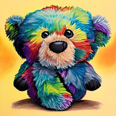 Colorful cute furry teddy bear, Painting Style Vivid 3D Illustration Art