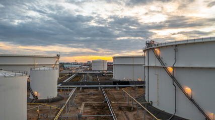 Crude oil storage tank terminal port, Oil terminal pipeline fuel storage tank at oil refinery...